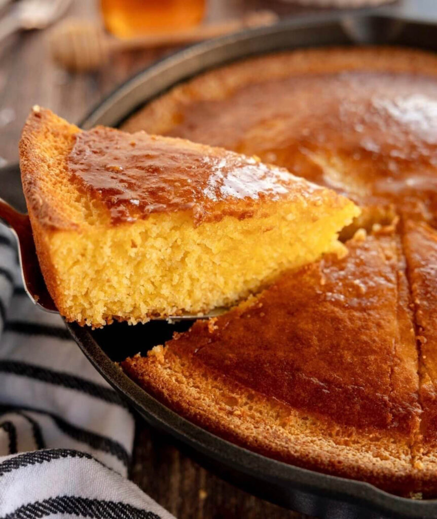Cornbread in a cast iron skillet